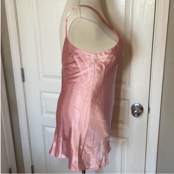 Vintage Jones NY Slip Dress Mini Nighty Pink Silky Satin Barbie Cutout Back Bows - Picture 9 of 16